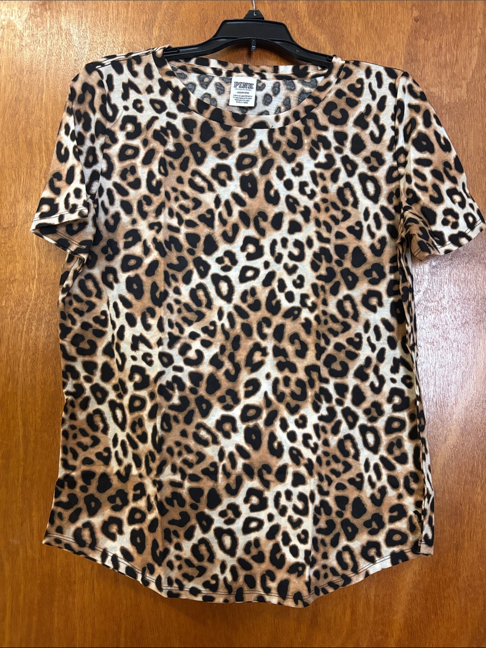 PINK Victoria's Secret Leopard Print Short Sleeve Tee - Brown/Tan/Black NWOT L
